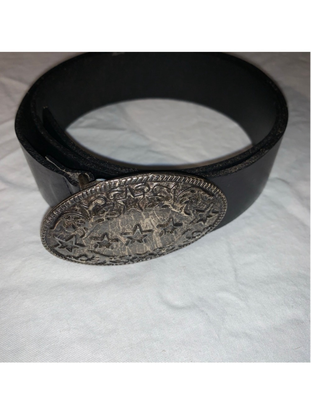 Women's ALDO Black Leather Belt with Silver Star Buckle medium - Picture 8 of 11